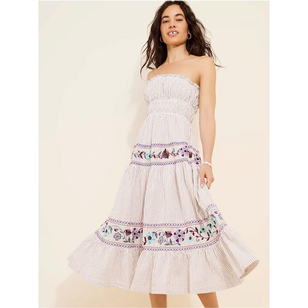 Free People Bohemian Embroidered Floral Kalani Strapless Midi Dress Size XL - Picture 6 of 15
